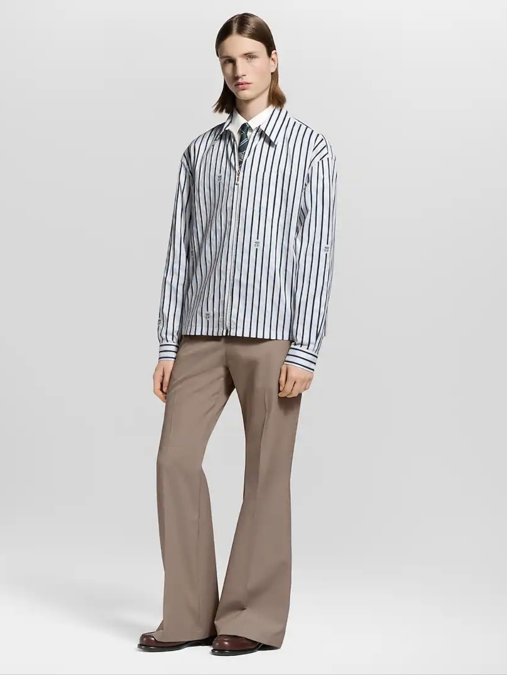 Louis Vuitton Striped Zip-Front Shirt Jacket in White and Navy Sz M